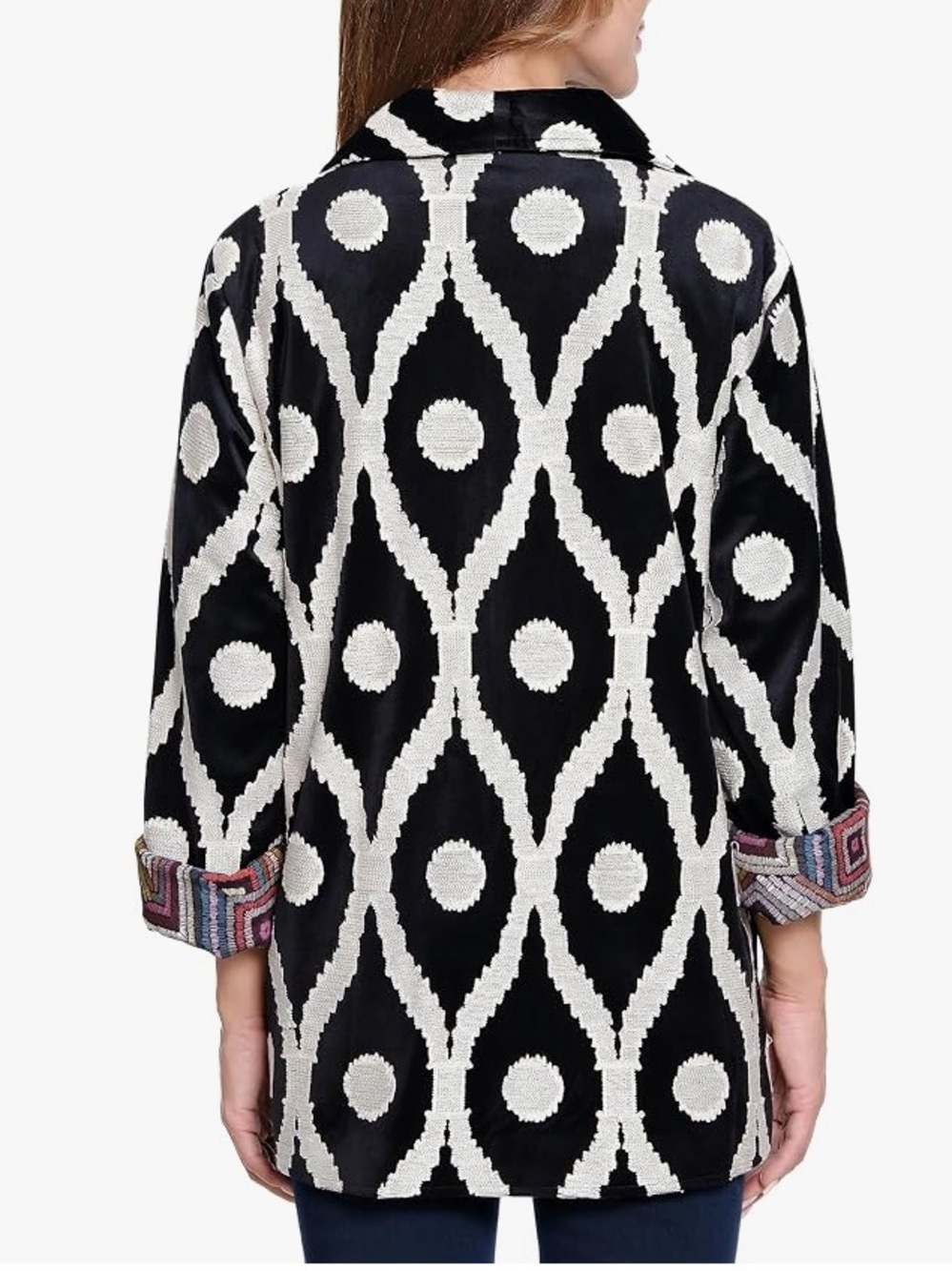 John Mark Velvet Black Cream Boho Jacket Size L - Picture 8 of 8